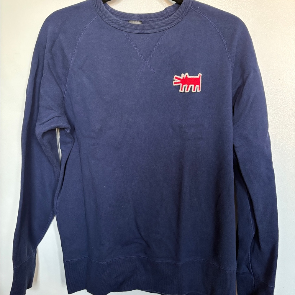 Uniqlo Navy Crewneck Sweater with Red Logo